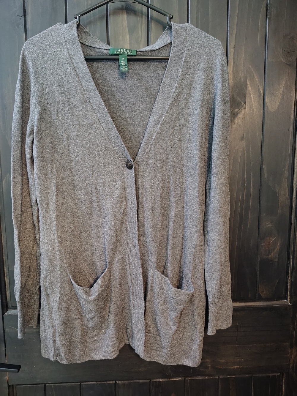 Ralph Lauren Heather Gray V-Neck Button Front Cardigan